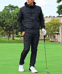 TopIsm(トップイズム)/ゴルフウェア セットアップ メンズ 上下セット ダウンジャケット ゴルフパンツ 暖か裏起毛シャギーボア 防寒 ストレッチジャージ スタンド パーカー スポーツ/ブラック