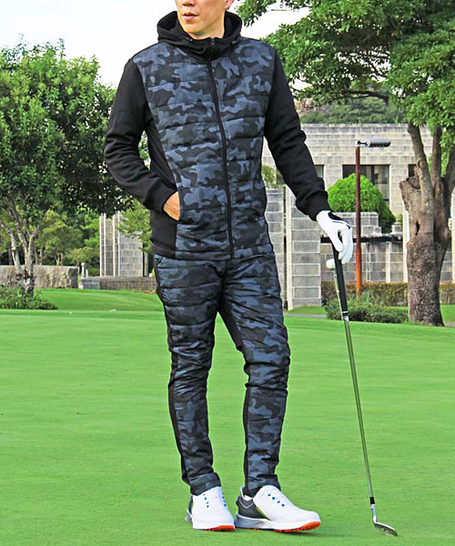 ゴルフウェア セットアップ メンズ 上下セット ダウンジャケット ゴルフパンツ 暖か裏起毛シャギーボア 防寒 ストレッチジャージ スタンド パーカー  スポーツ