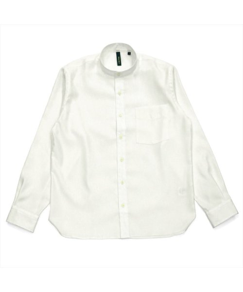 Pitta Re:)(ピッタリ)/形態安定 スタンド衿 ラウンドテール 綿100% 長袖ビジネスワイシャツ/シロ