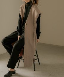 Fashion Letter(ファッションレター)/存在感のあるスタイリングに。起毛ヘリンボーン ロング ベスト ジレ アウター トップス レディース ノースリーブ ロングベスト ロングジレ コート ジャケット /キャメル