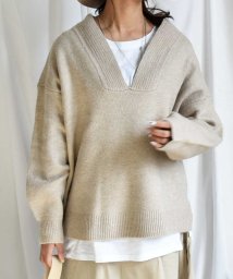 ARGO TOKYO(アルゴトウキョウ)/キーネックニットトップス　25103　Key neck knit tops/ベージュ