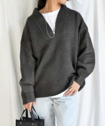 ARGO TOKYO(アルゴトウキョウ)/キーネックニットトップス　25103　Key neck knit tops/チャコールグレー