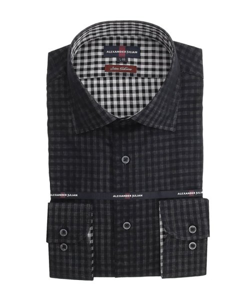 TAKA-Q(タカキュー)/綿100％ ソラーロ スタンダードフィット ワイドカラー 長袖 ワイシャツ/ブラック