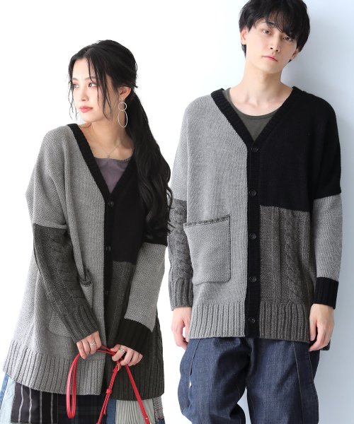 配色切替ニットロングカーディガン オシャレウォーカー Osharewalker Magaseek