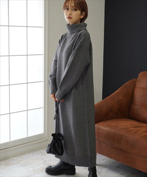 セール 低身長向けサイズ タートルネックニットロングワンピース アウリィ Auli Magaseek