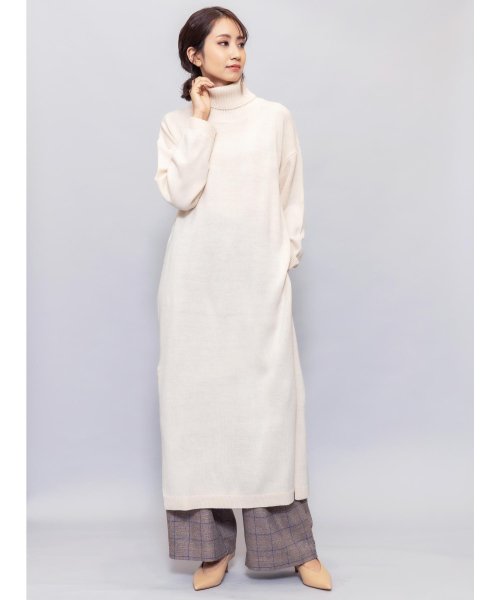 セール レディース ニットワンピース サイドスリット クルーネック タートルネック ロング丈 ミリアンデニ Mili An Deni Magaseek