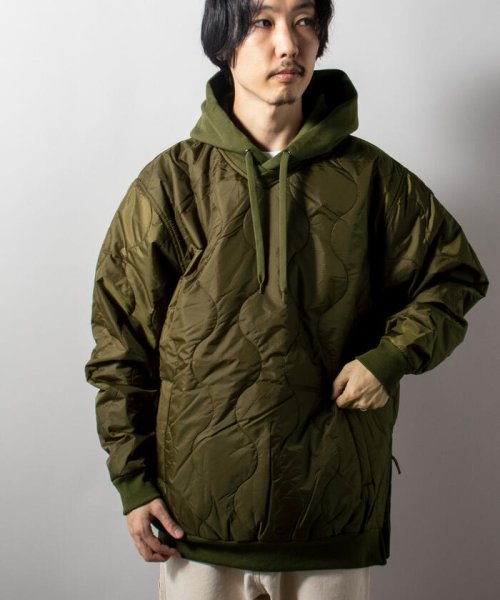 GLOSTER(GLOSTER)/【WEB限定】【UNIVERSAL OVERALL】QUILT HOODIE キルトフーディ/オリーブ