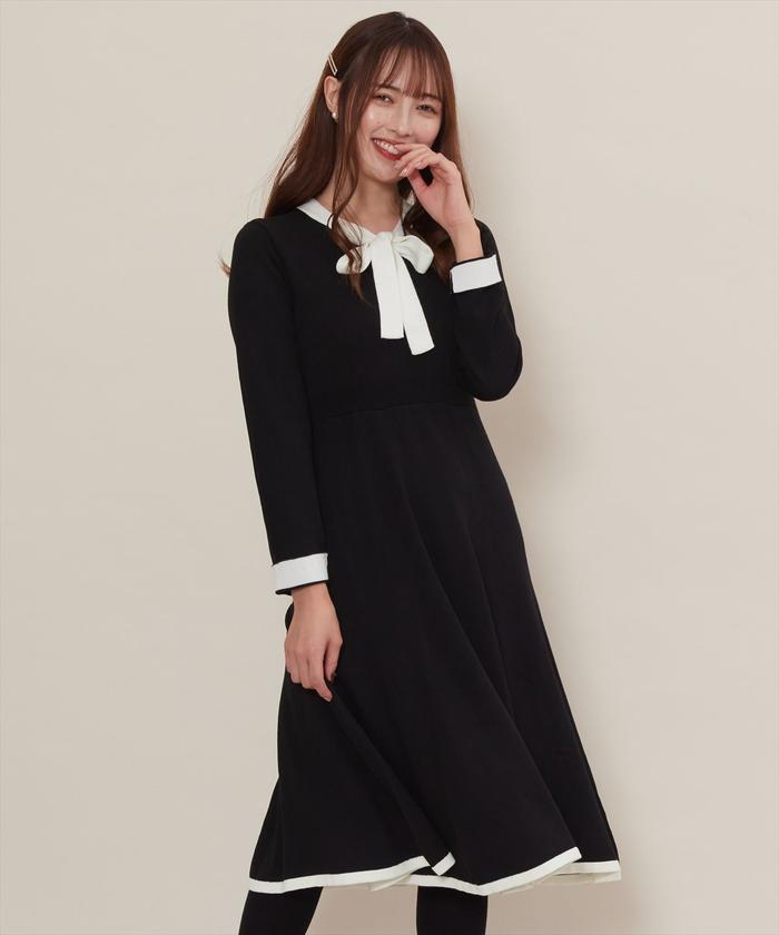 22a W新作 送料無料 Swingle スウィングル ドットボウタイワンピース 黒 新品 ワンピース Gndgroup Co Ke