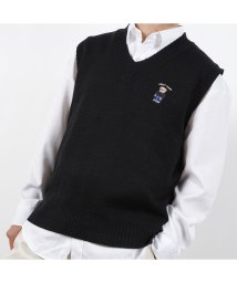 1111clothing(ワンフォークロージング)/ニットベスト メンズ ニット ベスト レディース◆クマ ワンポイント刺繍 ニットベスト◆ ニット ベスト ジレ チョッキ 刺繍 クマ クマ柄 大きめ ゆったり /ブラック