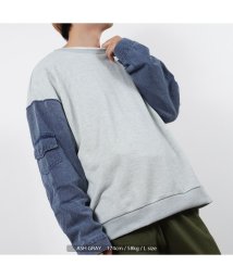 1111clothing(ワンフォークロージング)/トレーナー メンズ スウェット レディース ビッグシルエット ◆袖デニム ルーズスウェットシャツ◆ ビッグトレーナー トップス オーバーサイズ 長袖 大きいサイ/グレー