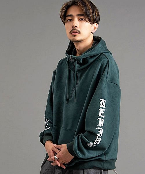 Cavaria 袖プリント入り長袖スウェードハーフジップパーカー メンズ ブランド 長袖 ハーフジップ 韓国ファッション スウェード スエード プリント カジュ キャバリア Cavaria Magaseek