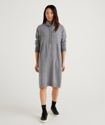 BENETTON (women)(ベネトン（レディース）)/ウールオフタートルネックミモレ丈長袖ニットワンピース/杢グレー