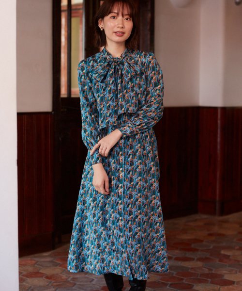 セール アートフォレストプリントボウタイワンピース アナイ Anayi Magaseek