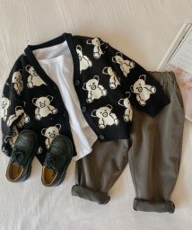 aimoha(aimoha（アイモハ）)/aimoha－KIDS－ 新作 韓国子供服 かわいいクマ総柄カーディガン/ブラック