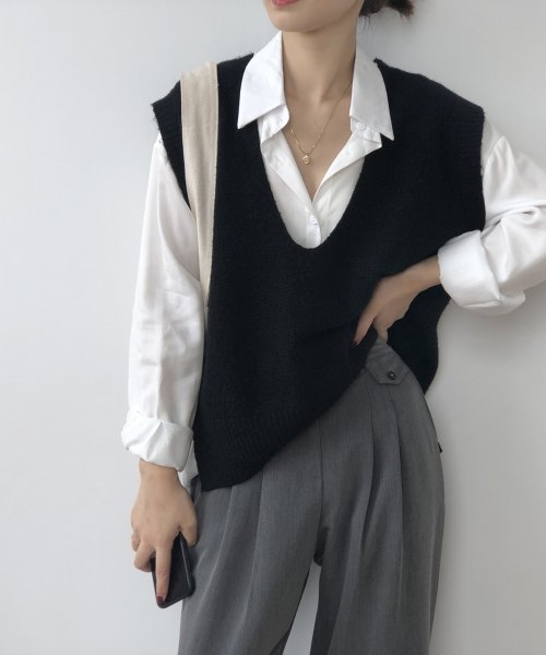 aimoha(aimoha（アイモハ）)/新作 Vネックオーバーベスト 韓国ファッション/ブラック