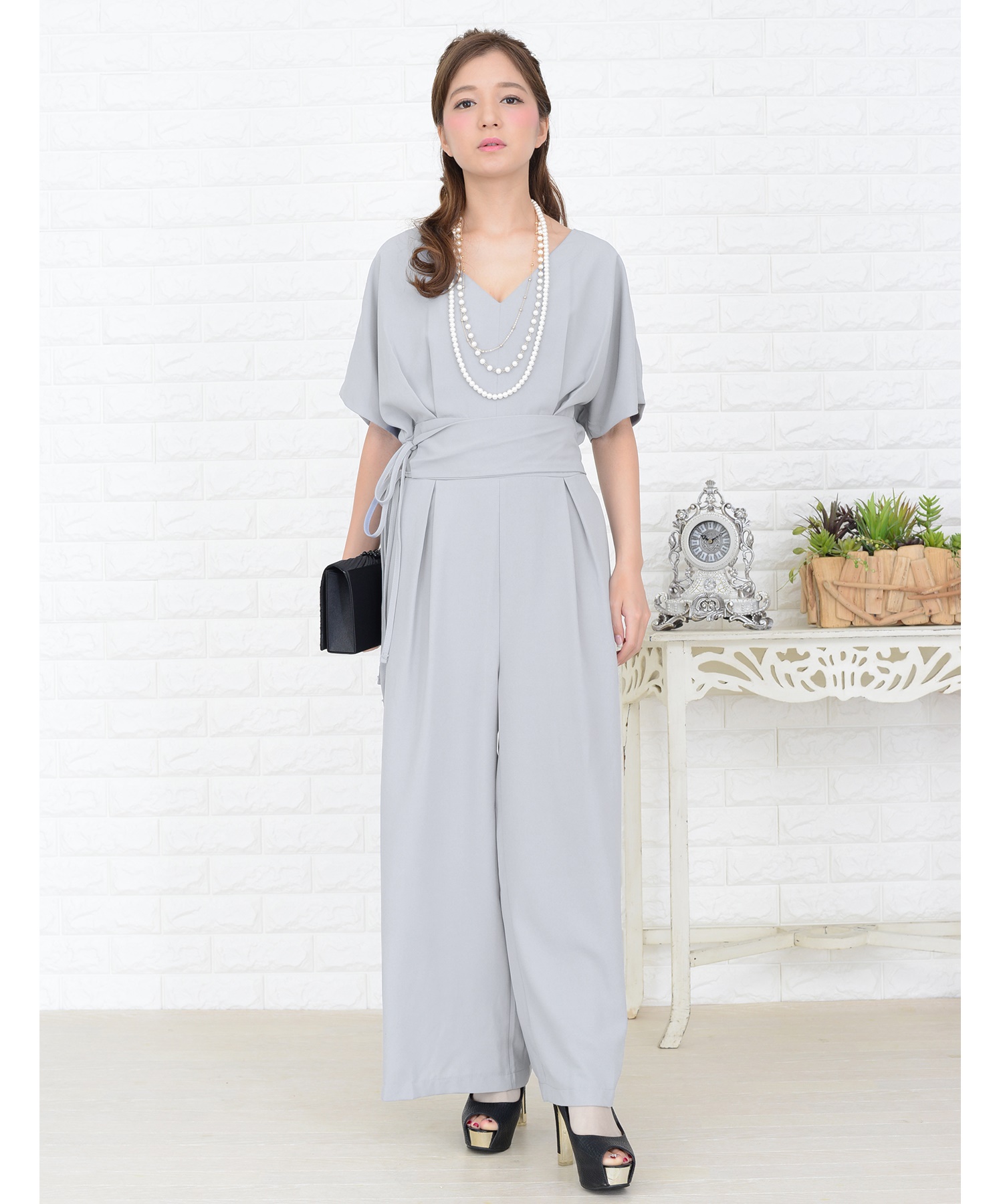 セール ウエストリボンオールインワン パンツドレス レースレディース Lace Ladies Magaseek