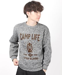 LUXSTYLE(ラグスタイル)/裏起毛CAMP LIFEニットフリーストレーナー/トレーナー メンズ 裏起毛 ニットフリース ロゴ プリント 暖か/杢グレー