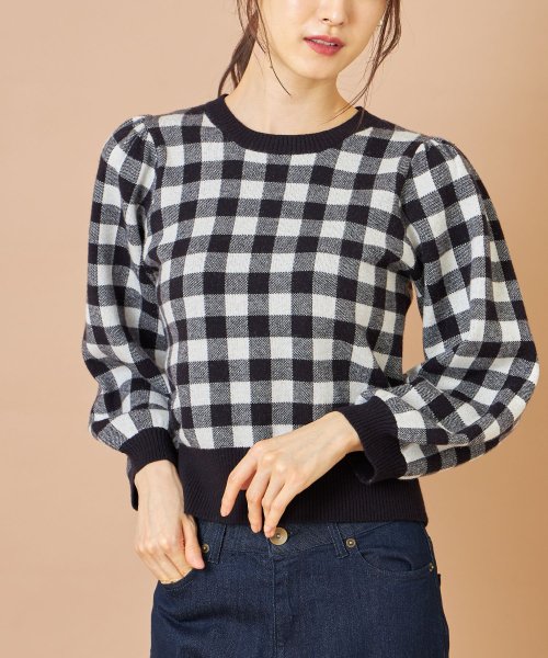セール トッコクローゼット Tocco Closet ギンガムチェックニットジャガードプルオーバー Magaseek