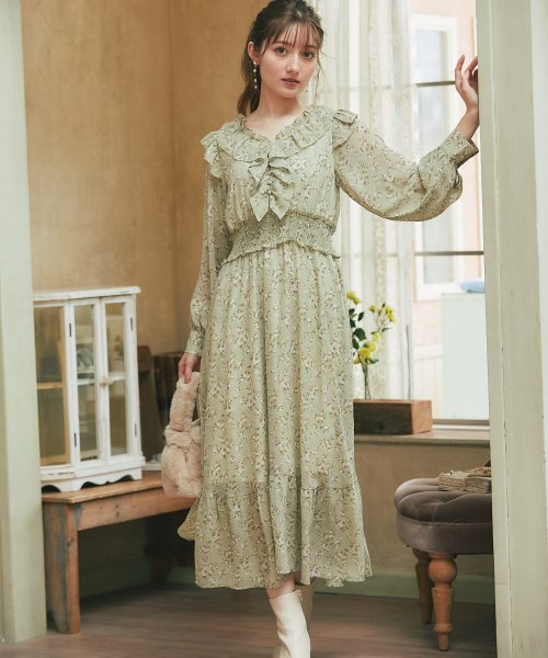 フリル付きフラワープリントシフォンワンピース トッコクローゼット Tocco Closet Magaseek