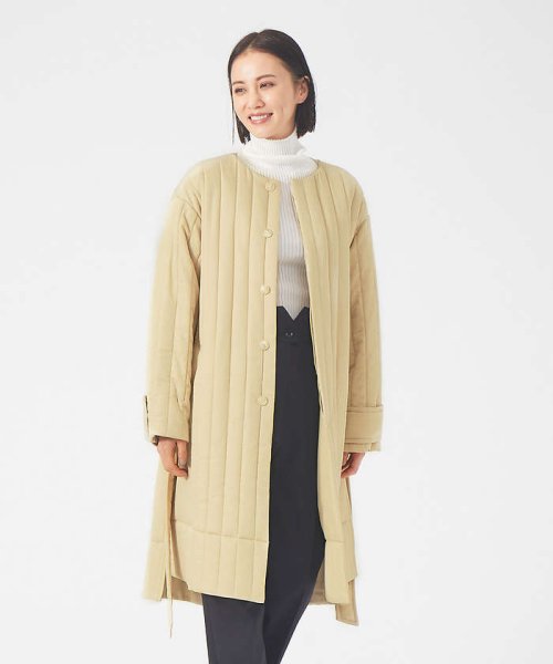 キルティングノーカラーコート 
