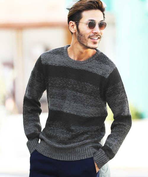 ジギーズショップ Jiggys Shop グラデーションニット ニット セーター メンズ クルーネック 薄手 トップス 柄 ボーダー Magaseek