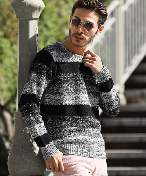 ジギーズショップ Jiggys Shop グラデーションニット ニット セーター メンズ クルーネック 薄手 トップス 柄 ボーダー Magaseek