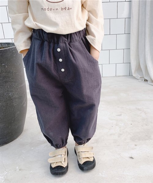aimoha(aimoha（アイモハ）)/aimoha－KIDS－ 新作 韓国子供服 ボタン付きテーパードパンツ 韓国ファッション/グレー
