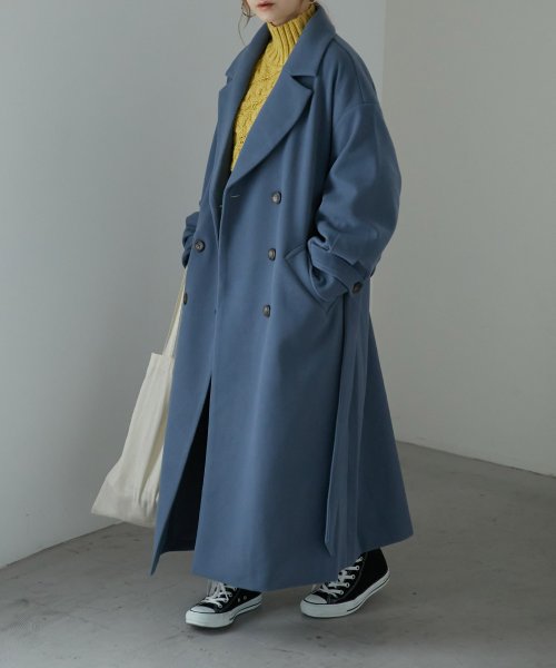 ウールライク トレンチコート レディース アウター ロングコート ロング丈 モッサコート ロングトレンチ コート ビッグシルエット ベルト付 大きいサイズ 秋 エトル Etoll Magaseek