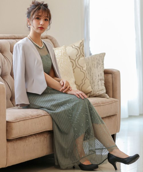 パーティー ジャケット レース ノーカラー ボレロ 結婚式 お呼ばれ ミドル丈 ショート丈 ワンピース オケージョン ドレス ハンサムライク 無地 体型カバー ニアナ Niana Magaseek