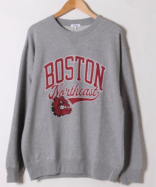 ALWAYS GOOD TIME NEW BASIC STORE(オールウェイグッドタイムニューベーシックストア)/ビックシルエット裏毛 BOSTON カレッジロゴドロップショルダートレーナー/杢グレー