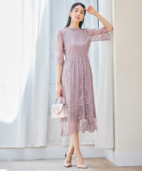 DRESS+(ドレス プラス)/レーススタンドカラーワンピースドレスパーティードレス/ラベンダー