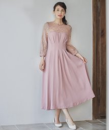 DRESS+(ドレス プラス)/レース切り替えワンピースドレス パーティードレス/ピンク