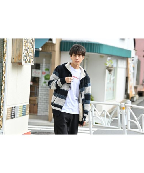Navy ネイビー 7g裏ボアボンディング加工 ジャズミックスボーダーパーカー マックハウス メンズ Mac House Men Magaseek