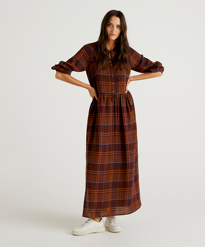 セール ウール混長袖ノーカラーロングシャツワンピース ベネトン レディース Benetton Women Magaseek