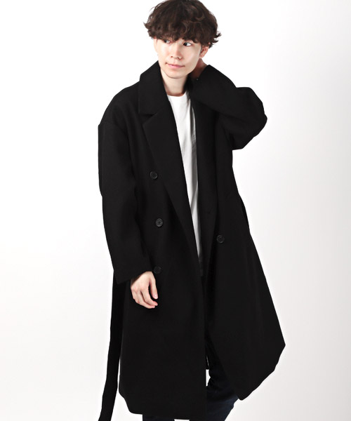 【コムサ】メンズコート　トレンチ　黒ブラック