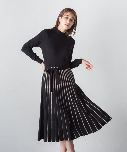 セール 新色追加 チラ見せ配色で華やぎ エレガントニットワンピース 手洗い可能 ケティ Ketty Magaseek