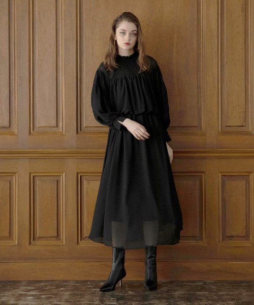 MIELI INVARIANT(ミエリ インヴァリアント)/Hozuki Sleeve Shirring Dress/ブラック