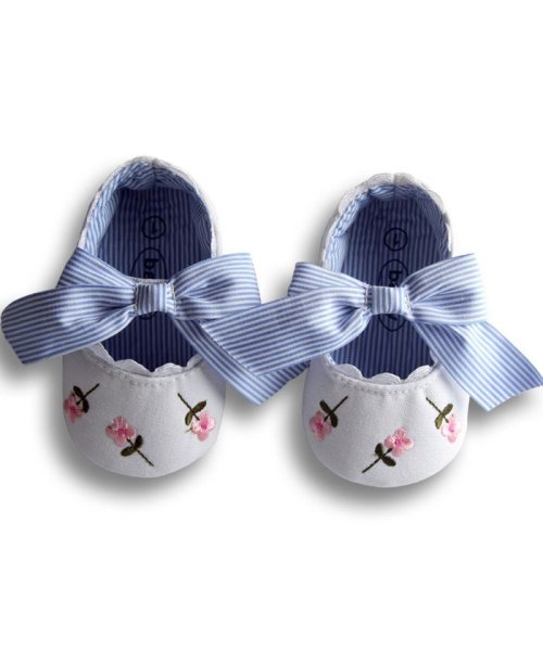 CLARAH　kids(クララキッズ)/ベビー ファーストシューズ ベビーシューズ 靴 出産祝い 女の子 赤ちゃん リボン りぼん 花柄 ストライプ 刺繍 子供靴 /ホワイト