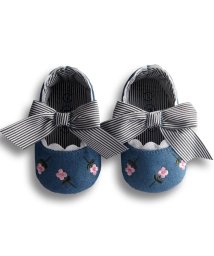 CLARAH　kids(クララキッズ)/ベビー ファーストシューズ ベビーシューズ 靴 出産祝い 女の子 赤ちゃん リボン りぼん 花柄 ストライプ 刺繍 子供靴 /ネイビー