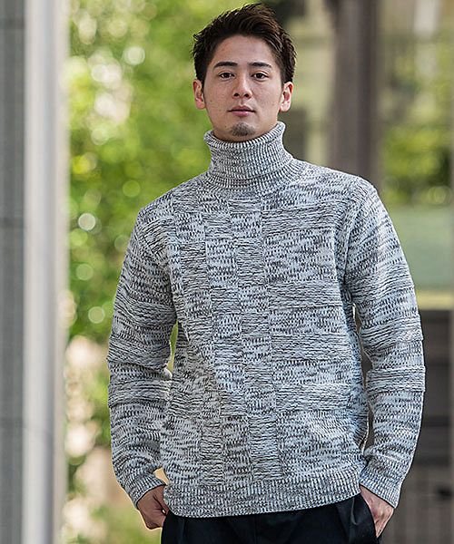 Cavaria 5gチェック柄長袖タートルニット メンズ セーター タートルネック ローゲージニット トップス ブランド メンズファッション 秋 冬 B キャバリア Cavaria Magaseek