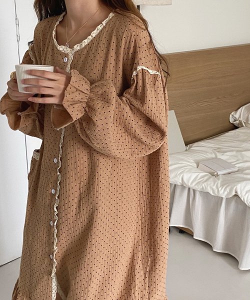 コットン前開きルームワンピース ルームウェア パジャマ ルームワンピース Aimoha アイモハ Aimoha Magaseek