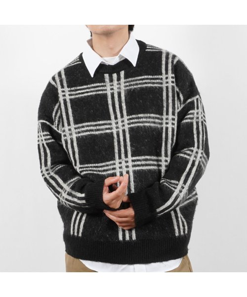 セール ニット メンズ モヘアニット レディース プルオーバー モヘア 総柄 ルーズニット ビッグシルエット 柄 ニット トップス 長袖 ヒョウ柄 チェック柄 ゼブ ワンフォークロージング 1111clothing Magaseek