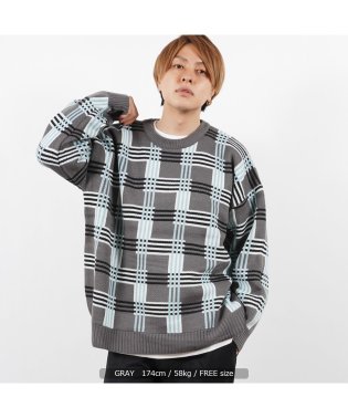 1111clothing/ニット メンズ チェック柄 レディース ビッグシルエット ◆エターナルチェック クルーネック ニット◆ オーバーサイズ トップス 長袖 チェック プルオーバー /504418129