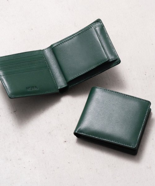 MURA(ムラ)/MURA ゴートレザー スキミング防止機能付き 二つ折り財布/グリーン