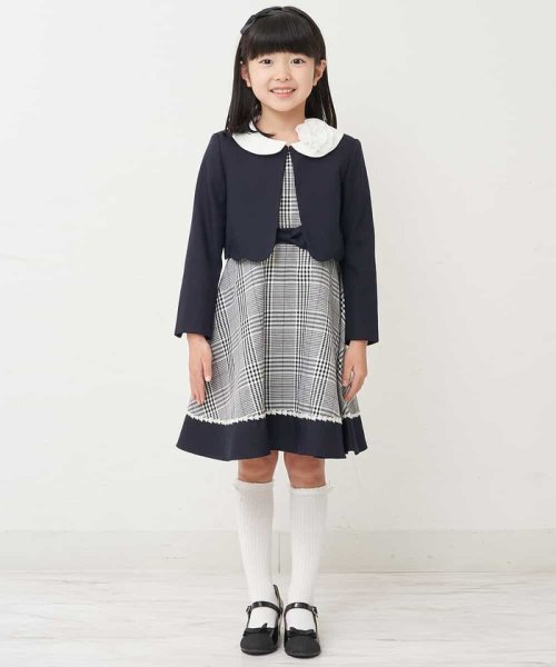 a.v.v(KID'S)(アー・ヴェ・ヴェキッズ)/[110－130]【セレモニースタイル／3点セット】チェック柄ワンピース＆襟付きジャケットセット/ブラックチェック