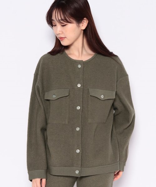 MICA&DEAL(マイカアンドディール)/【セットアップ対応商品】knit no collar jacket/KHAKI