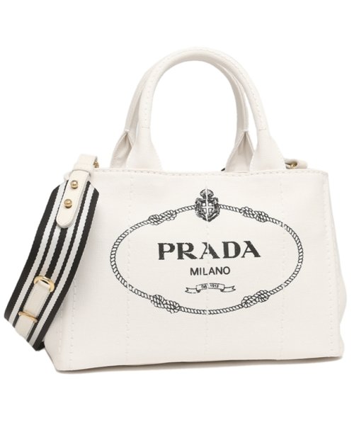 セール PRADA プラダ トートバッグ ハンドバッグ 肩掛け バッグ ライトグレー ネオプレーン生地 ロゴ デザイン レディース メンズ ファッション USED