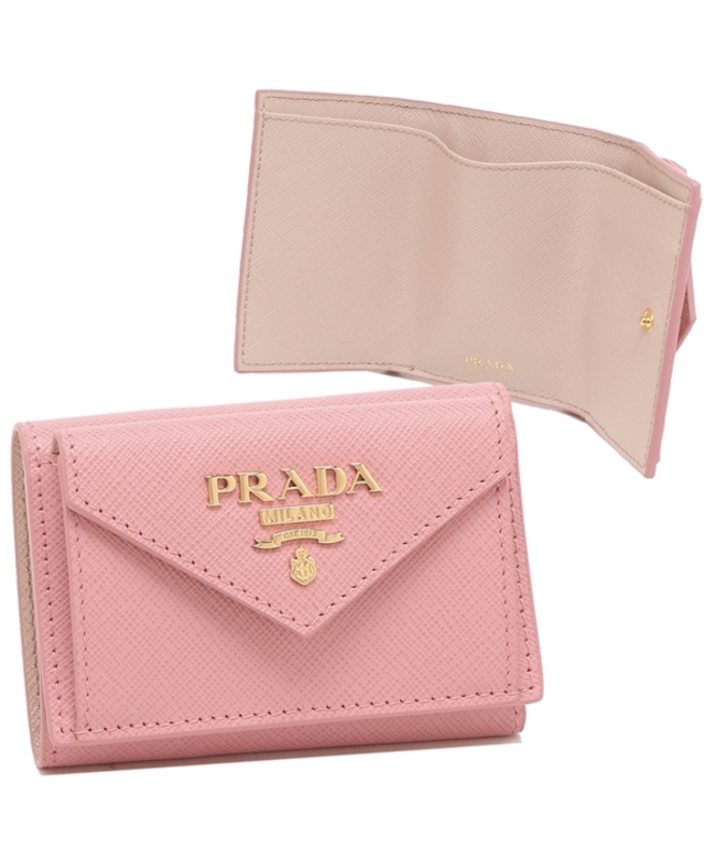 PRADA サフィアーノレザー 二つ折り財布 バイカラー ブラック ピンク 