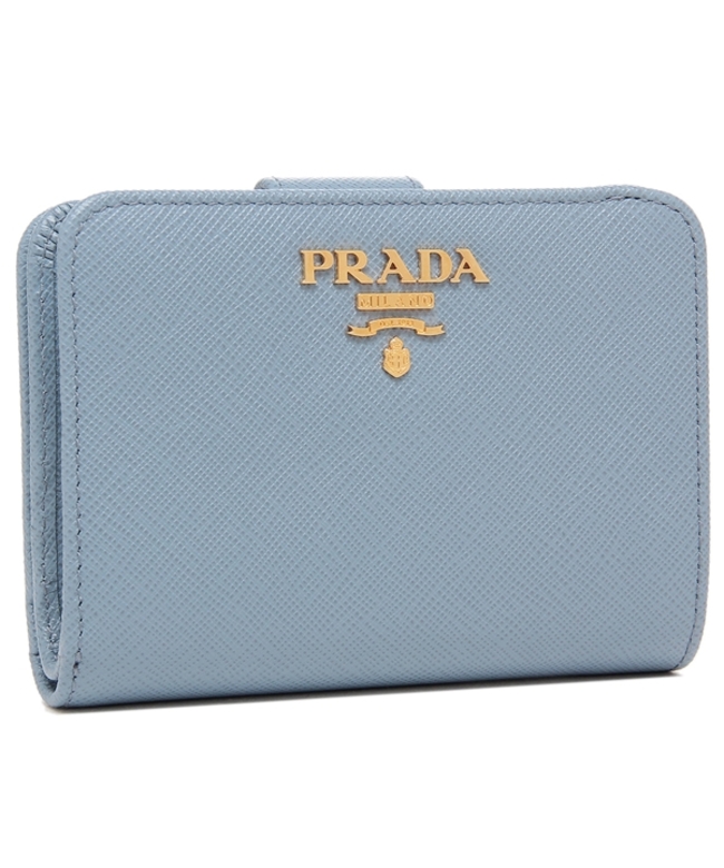 【セール】プラダ 二つ折り財布 サフィアーノメタルオロ ブルー S 