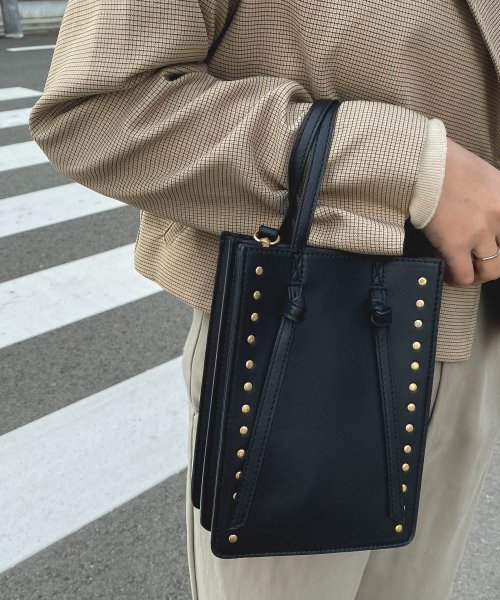 セール ファッションレター Fashion Letter スタッズ ミニバッグ ハンドバッグ レディース 2way 斜めがけ 肩掛け スクエア ショルダー ハンド バッグ カバン 鞄 ミニ 長財布 マチあり 通勤 フェ Magaseek